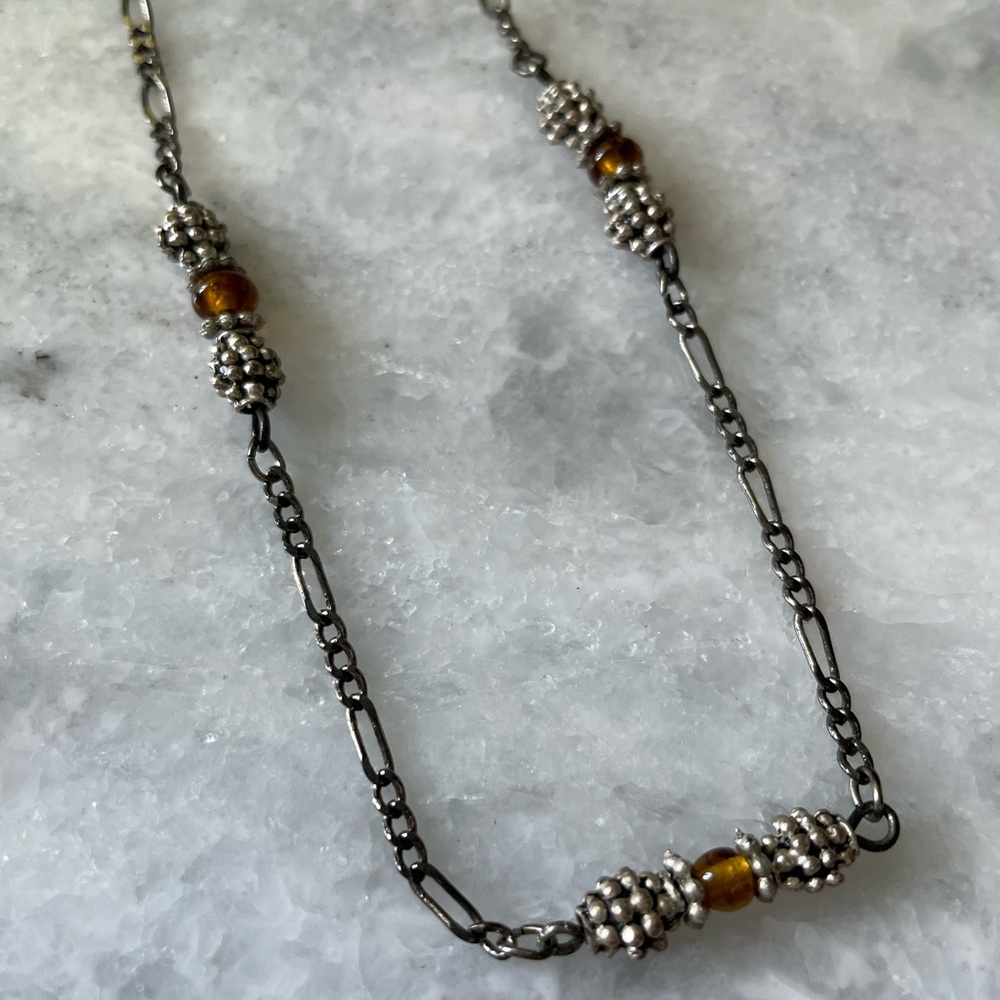 Vintage 90s American Eagle Necklace Amber and Silver Beads